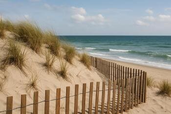 Kıyı kumul seti ve rüzgâr bariyeri; deniz arkaplan