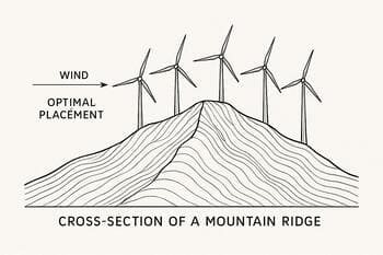 Sırt kesiti üzerinde türbin yerleşimi; topo çizgiler