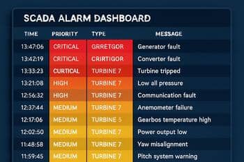 SCADA alarm panosu; renk kodlu olaylar