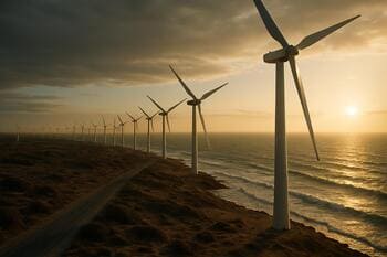 Apşeron kıyısında rüzgâr çiftliği, koy çizgisi boyunca dizi