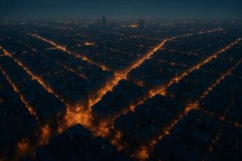 Şehir şebekesi; akşam saatlerinde aydınlanan sokaklar