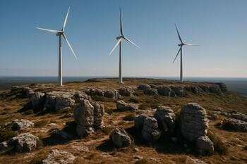 Kireçtaşı çıkıntılarıyla plato, türbin gölgeleri öğle vaktinde