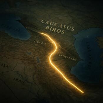 Kafkas göç rotalarını gösteren harita üzerinde ışıklı iz