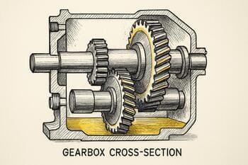 Dişli kutusu kesiti; yağ filmi ve pinyon-temas izi