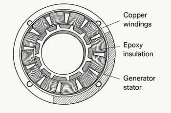 Jeneratör statoru: bakır sarımlar, epoksi izolasyon