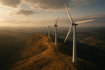 Sırt hattını izleyen türbinler; havadan görünüm