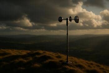 Tepelik alanda anemometre direği ve bulut gölgeleri