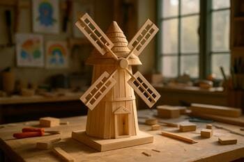 Çocuklar için enerji atölyesinde rüzgâr maketi