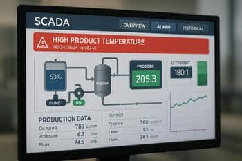 SCADA ekranında alarm ve üretim pencereleri